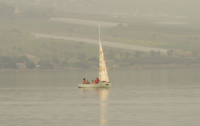 A sail boat on the Sea of Galilee