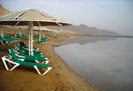 Beach on a Dead Sea evaporation pond