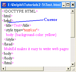Put cursor in the head tag